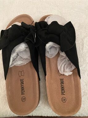 Penny&Sue Black Bow Slide Sandals — Women's Casual Slides